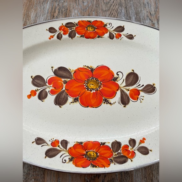 Vintage Retro 70’s Sanko Ware Show-Pans Orange Floral Enameled Tray❤️ - Picture 11 of 11